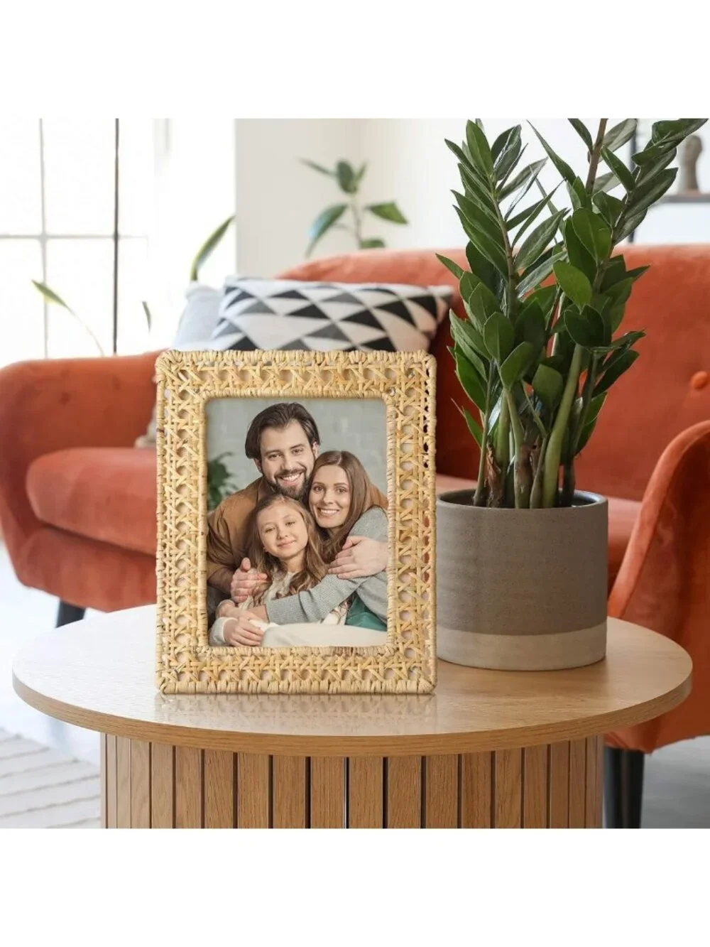 Boho Woven Rattan Picture Frame Set - Rustic Wicker Photo Frames for Tabletop